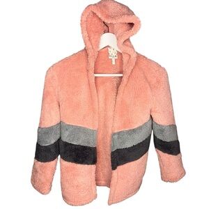 Belle Du Jour Pink Fuzzy Faux Fur Light Jacket Hoodie Size Large Girls Hooded